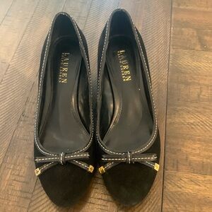 Lauren Ralph Lauren - Black Suede Wedge Heels, Women’s Size 10